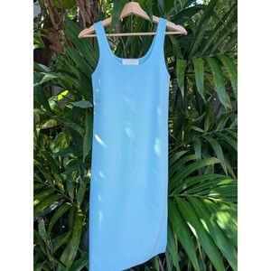 NWT 100% cashmere bodycon dress M teal aqua knit Slip tank luxury angel ethereal